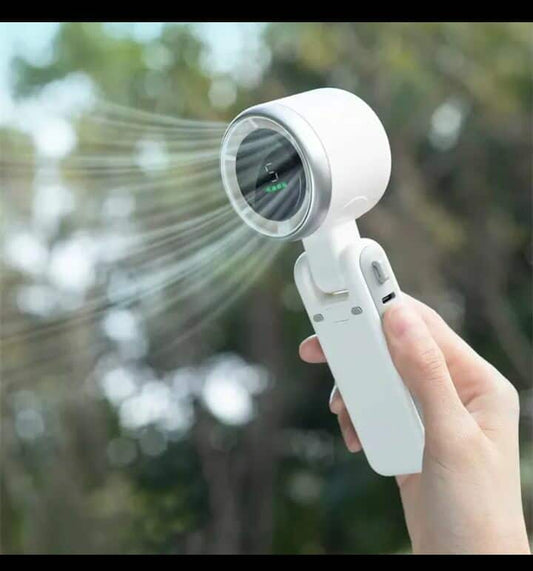 Bien sûr ! Voici une suggestion de titre et de description pour ce produit :  Titre : Mini Ventilateur Portable Sans Pale avec Affichage Digital LED - Silencieux & Rechargeable USB