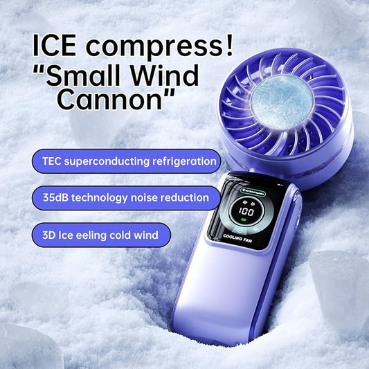 Ventilateur Portable "Petit Canon à Vent" avec Compresse de Glace TEC | Rafraîchissement Instantané et Silencieux