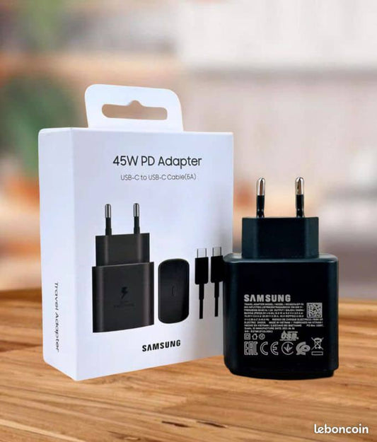 Chargeur Rapide Samsung 45W PD (Power Delivery) avec Câble USB-C vers USB-C (6A)