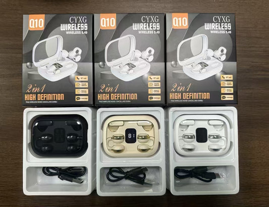 Écouteurs Bluetooth 2-en-1 à clip, intra-auriculaires, stéréo haute qualité, longue autonomie, affichage LED, version Bluetooth 5.4.