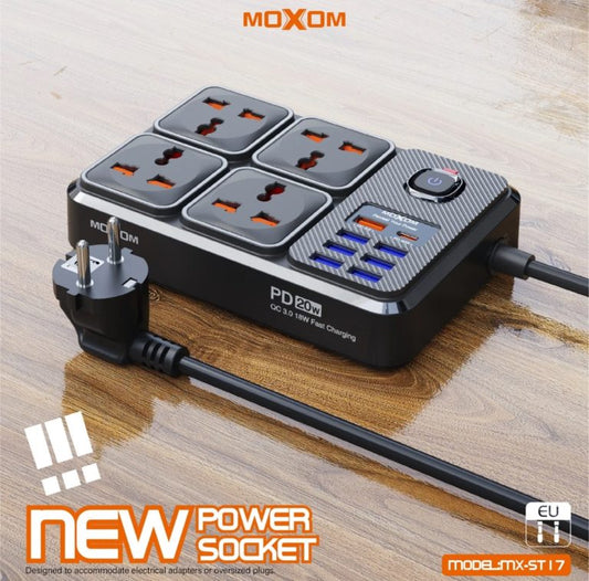 MOXOM Multiprise 4 prises et 6 ports USB - PD 20W & QC 3.0 18W Charge Rapide - Modèle MX-ST17