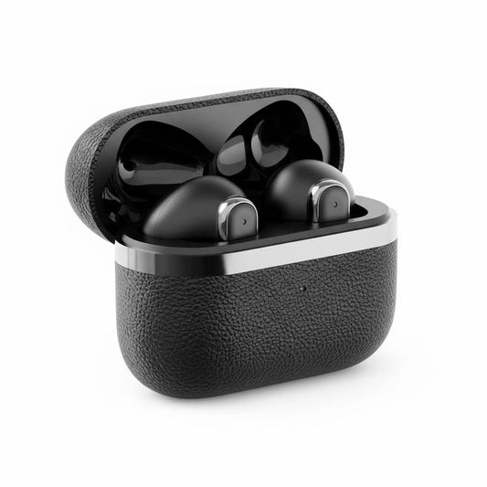 Écouteurs sans fil TWS avec étui de charge élégant en cuir texturé